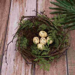 Ensemble de fleurs décoratives, nid d'oiseau de vigne de 20cm, ornement créatif en rotin avec 5 œufs de Simulation pour jardin et Patio, 1 ensemble