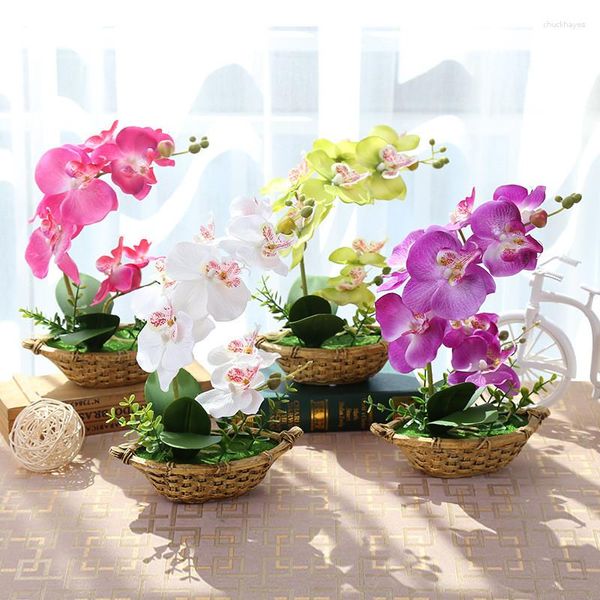 Fleurs décoratives 1 ensemble fleur artificielle bonsaï papillon orchidée plante en pot avec pot de fleurs en ciment fête de mariage décor de bureau à domicile