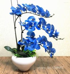Decoratieve bloemen 1 set Blauw Phalaenopsis Arrangement Kunstbloem Hoge kwaliteit Orchidee Real Touch Woondecoratie Bloemsierkunst Cadeau