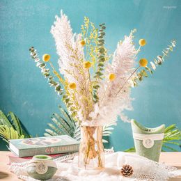 Fleurs décoratives 1 ensemble de fleurs séchées Herbe de pampa naturelle Plantes de roseaux Décor à la maison Bouquet de mariage Phragmites Feuilles d'eucalyptus