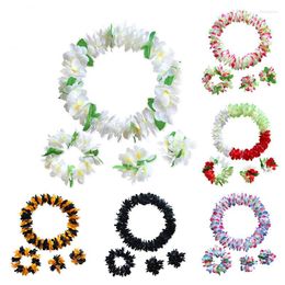 Decoratieve bloemen 1 Set Hawaiiaans strand feest slingers hula -kostuum ketting krans armbanden voor tropische bruiloft verjaardagsvoordeel jurk