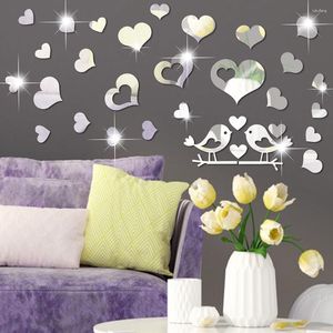 Fleurs décoratives 1 Set Coeur Autocollants Miroir Stickers Mur Adhésif Autocollant Pour Carreaux De Chambre