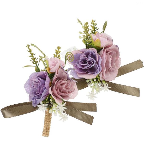 Fleurs décoratives 1 ensemble de Rose rustique élégant délicat poignet artificiel fleur Corsage mariée décor boutonnière bracelet
