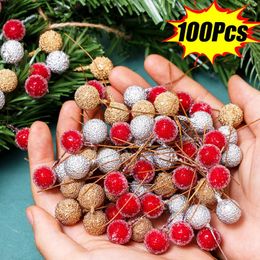 Fleurs décoratives 10-100 pièces baies artificielles étamines de perles Mini noël givré baie Simulation fruits cerise bricolage cadeaux fête décor