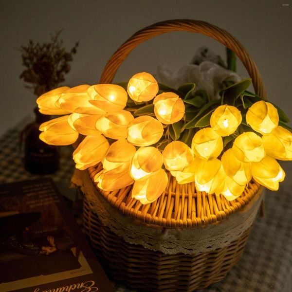 Fleurs décoratives 10/15 pièces LED tulipes artificielles jaune rose tulipe Banquet vraie touche saint valentin décor à la maison