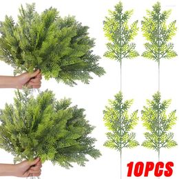 Fleurs décoratives 10/1 pièces Branches de pin artificielles Simulation plantes vertes bricolage guirlande fausses feuilles ornements d'arbre de noël décors de fête de l'année