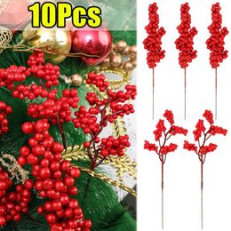 Flores decorativas 10/1 Uds decoración navideña bayas rojas corona de flores artificiales decoraciones de árboles para el hogar adornos de mesa de fiesta de Navidad