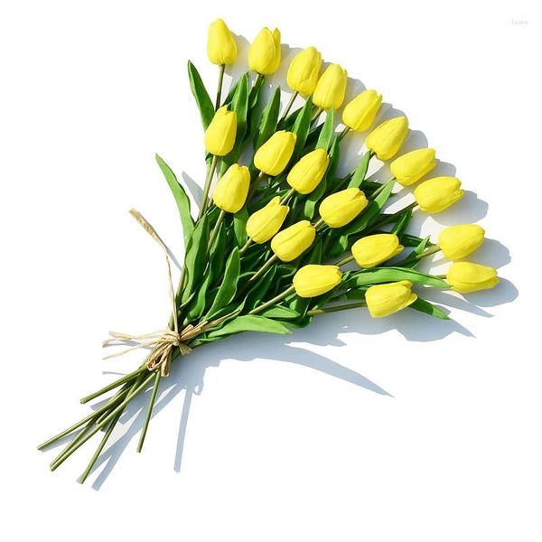 Fleurs décoratives 10/20/30 pièces tulipe artificielle avec des matériaux en Latex doux faux Bouquet pour la décoration de fête de mariage décor à la maison