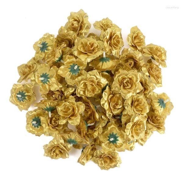 Flores decorativas 10/20/30 piezas cabeza de flor artificial dorada mini tela falsa para decoración del hogar boda DIY accesorios de guirnalda hechos a mano