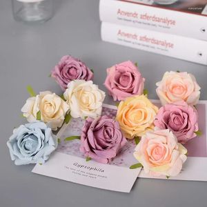 Decoratieve bloemen 10/20 -stcs/zak 7cm Vintage Roled Rose Artificial Silk Flower Heads Wedding Decoratie Diy krans plakboeking Craft nep