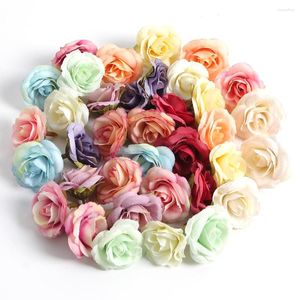 Flores decorativas 10/20 piezas cabezas artificiales de rosas 3,5 cm falsas para decoración del hogar jardín decoración de boda DIY artesanía accesorios de guirnalda