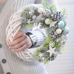 Flores decorativas 10-30 cm anillo de ratán blanco corona de flores artificiales guirnalda diseño redondo árbol de Navidad regalos de fiesta de boda hogar