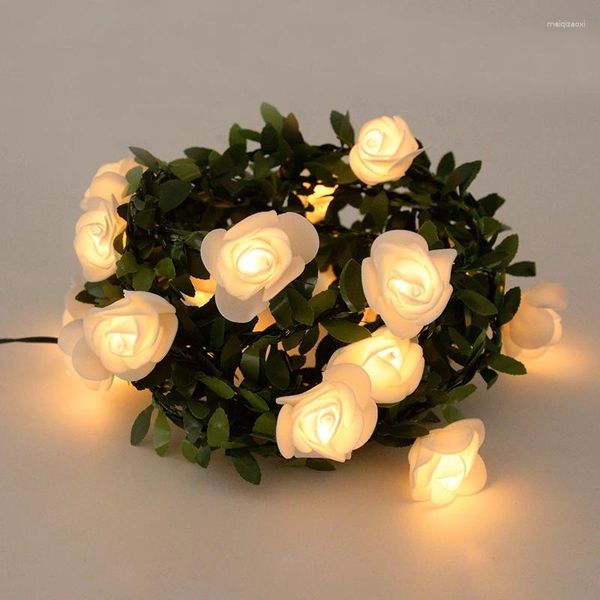 Fleurs décoratives 10-30LED mousse artificielle Rose chaîne lumières Garladn plante feuilles vigne fée lampe pour la maison de mariage décor saint valentin cadeaux