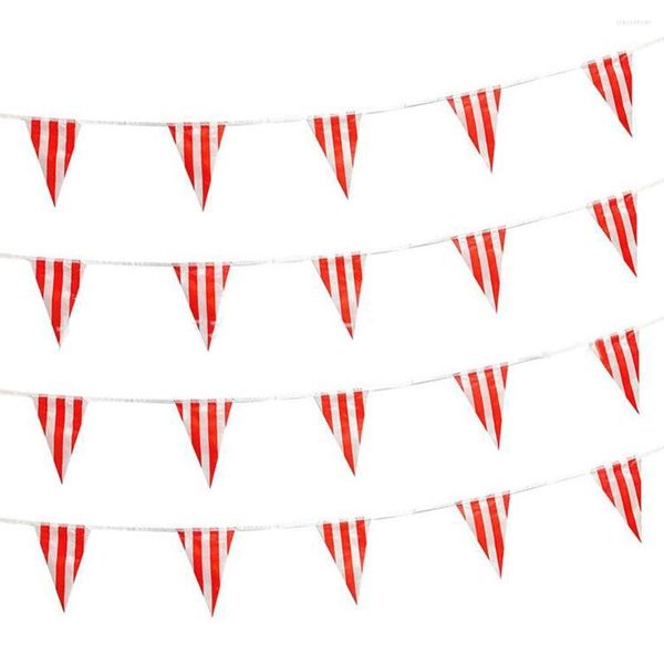 Flores decorativas 10/30M rojo blanco rayas banderín bandera circo carnaval tema fiesta decoración pared colgante triángulo guirnalda hogar