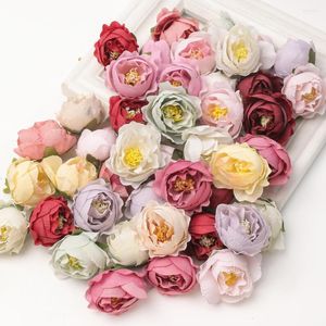 Fleurs décoratives 10/30 pièces 4cm Rose Bud têtes artificielles décoration de mariage décor à la maison couronne Scrapbooking artisanat faux accessoires