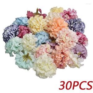 Flores decorativas 10/30 unids bola de caramelo hortensias de seda cabezas de flores artificiales para la decoración de la boda del hogar Navidad DIY corona artesanal falsa