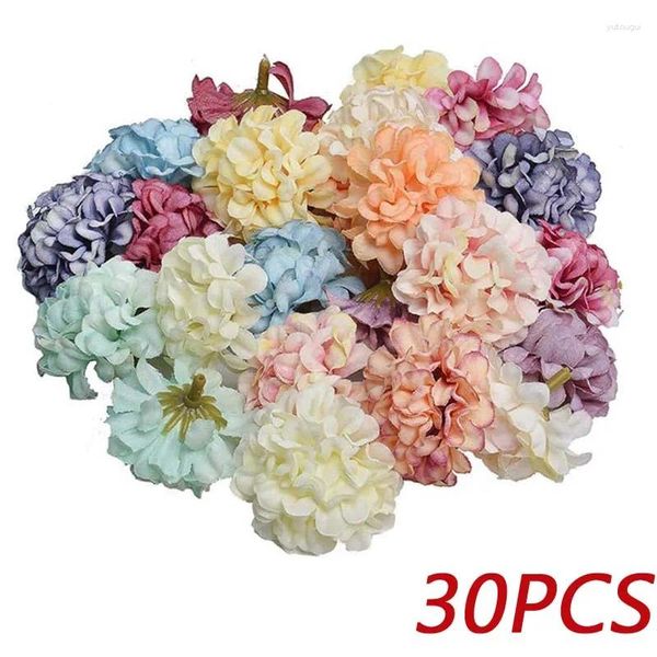 Flores decorativas 10/30 unids bola de caramelo hortensias de seda cabezas de flores artificiales para la decoración de la boda del hogar Navidad DIY corona artesanal falsa