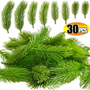 Decoratieve Bloemen 10/30 Stuks Kerst Kunstmatige Grenen Tak Groene Plant DIY Boeket Kerstboom Garland Decoratie Huis Tuin naalden