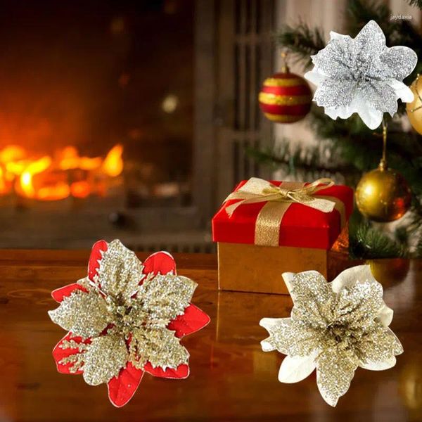 Fleurs décoratives 10 / 5pcs paillettes Velvets artificiels Grands ornements de Noël Célébration de la fête de Noël décorations de fête