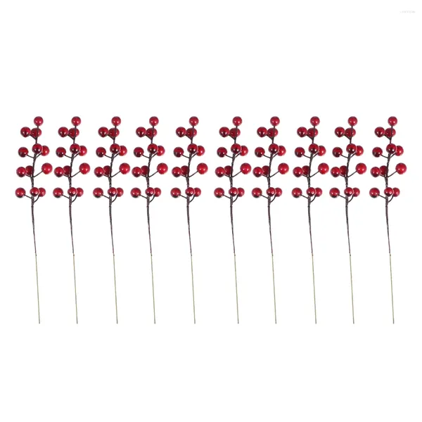 Flores decorativas 10/6 pulgadas Navidad Artificial Red Berry Picks Simulación Tallos Ramas para manualidades Boda Vacaciones Árbol de casa