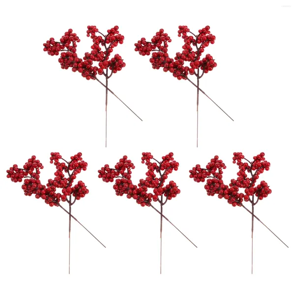 Flores decorativas 10 tallos de bayas rojas artificiales acebo bayas de Navidad recoger flor rama florero rellenos para manualidades DIY Festival