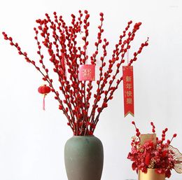Flores decorativas 10 ramas secas rojo y blanco sauce de plata real seca natural para arreglos de la oficina de fiesta en casa decoración de la tienda de interior