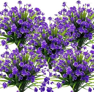 Fleurs décoratives 10 Bundles Artificielle Extérieure Résistant Aux UV Faux Plantes En Plastique Faux Verdure Arbustes Intérieur Extérieur Suspendu Planteur