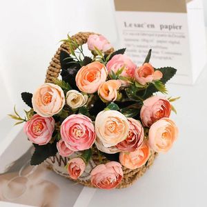 Decoratieve bloemen 10 kop kunstmatige bloem witte rode roos boeket hoogwaardige zijden pioen poeier nep bruiloft feest woonkamer huisdecoratie
