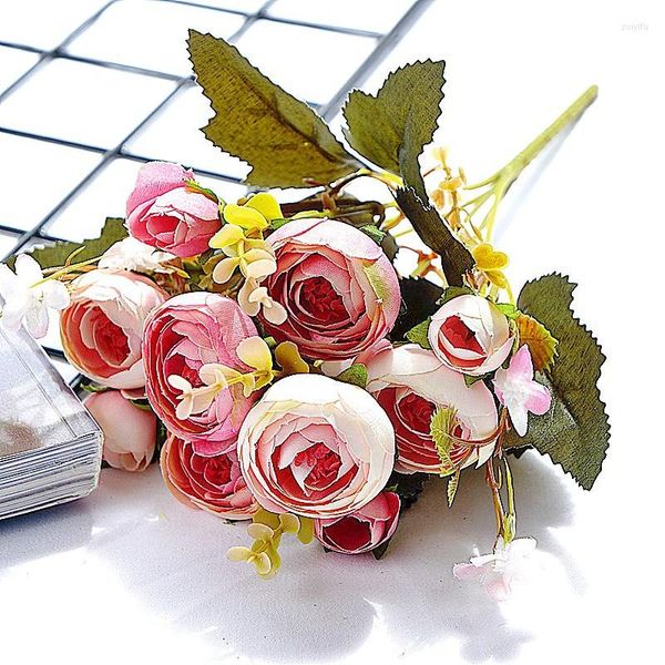 Fleurs décoratives 10 têtes de fleurs artificielles poignées de style européen petits sachets de thé 30cm faux pour la décoration de la maison mettre des bouquets de simulation