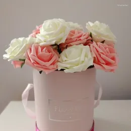 Flores decorativas 10 cabezas 8 cm Rose Boda de boda de rosa Bouquet PE Flower For Home Valentine's Decoration