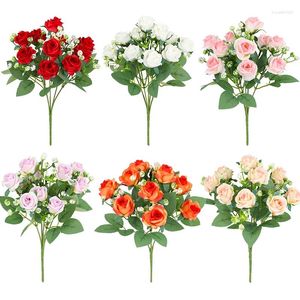 Fleurs décoratives 10 têtes fleur artificielle soie rose blanc feuilles d'eucalyptus pivoine bouquet faux table de mariage vase de fête décor à la maison
