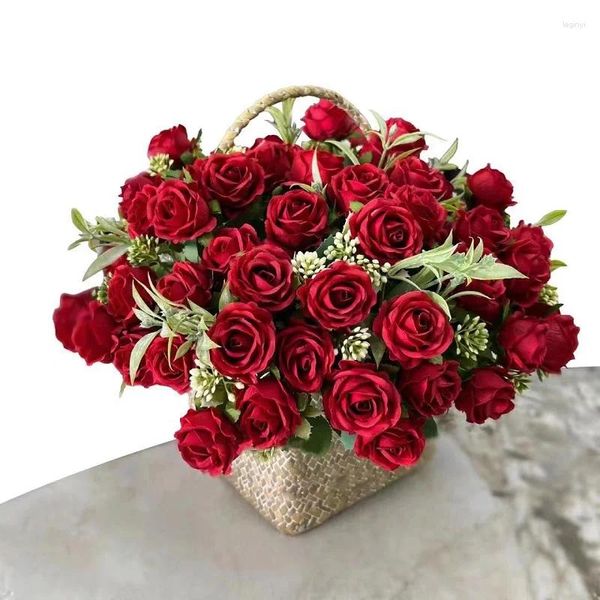 Fleurs décoratives 10 têtes Bouquet de roses artificielles comme un vrai mariage pour la mariée fleur mariages et événements décoration décors à la maison