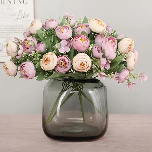 Fleurs décoratives 10 têtes roses artificielles Décoration de mariage Bridal Fake Flower Bouquet Plantes Home Decor Cadeaux d'anniversaire