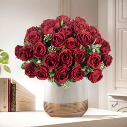 Fleurs décoratives 10 têtes Scrapbooking artificiel Roses de soie de mariage Bouquet sec de Noël Produits ménagers Vases Home Decoratio