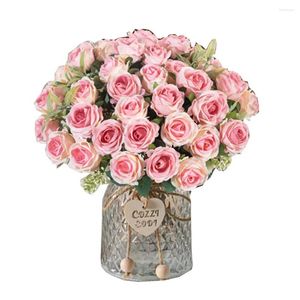 Fleurs décoratives 10 têtes Scrapbooking artificiel Roses de soie de mariage Bouquet de Noël Bouquet de Noël