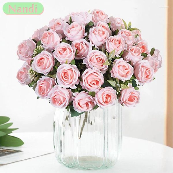 Fleurs décoratives 10 têtes Scrapbooks artificiels Silk Roses Christmas Wedding Party Bouquet Home Supplies Decoration Vase