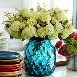 Flores decorativas 10 cabezas /bouquet bola artificial crisantemum seda hidrangea planta falsa suministros de boda festival decoración del hogar