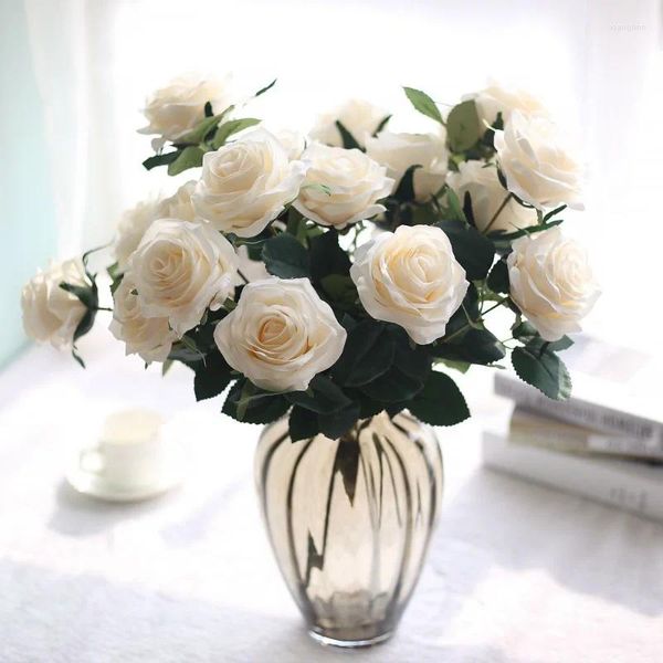 Fleurs décoratives 10 têtes de haute qualité Rose fleur artificielle bricolage mariage arrangement floral matériel soie bouquet de mariée décor à la maison po