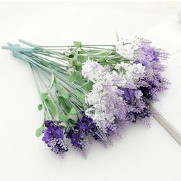 Fleurs décoratives 10 têtes Provence Lavande Plastic Plastic Artificiel Purple Bouquet Fake Flower Blanc pour la maison Décoration de mariage romantique