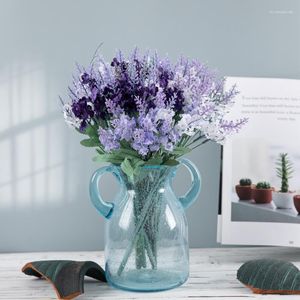 Flores decorativas 10 cabezas romántico Provence lavanda seda Artificial ramo púrpura para DIY hogar boda decoración plástico falso