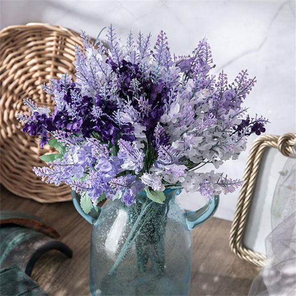 Fleurs Décoratives 10 Têtes Romantique Provence Lavande Soie Artificielle Violet Bouquet En Plastique Faux Fleur Blanc Pour La Maison De Mariage Décoration