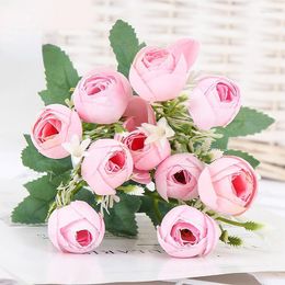 Decoratieve bloemen 10 hoofden Rose Pink Silk Peony Artificial Bouquet Fake voor DIY Home Garden Wedding Bloem Wall Decoratie