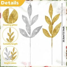 Decoratieve bloemen 10-pack kunstmatige glitterbladeren trouwfeest bloem arrangement mockgold blad kerstboom decoratie stekken