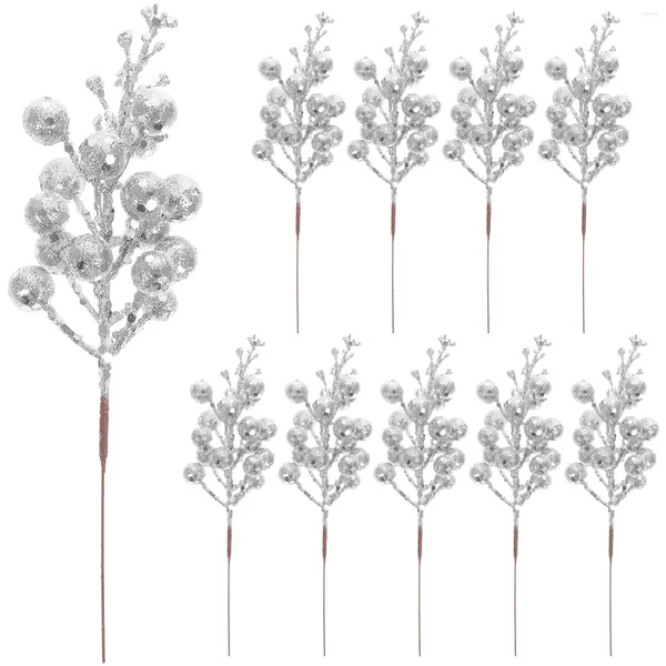 Fleurs décoratives 10 Pcs Branches Artificielles Bois De Pin Faux Berry Stem Glitter Filler Décorations D'arbre De Noël Guirlande De Mousse