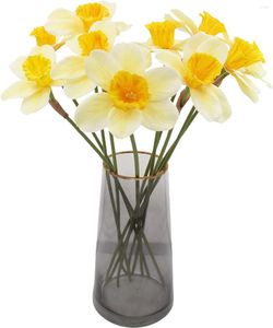 Flores decorativas 10 piezas Narciso artificial Toque real Narciso amarillo Flor de primavera Arreglo de seda falsa (Amarillo claro 10)