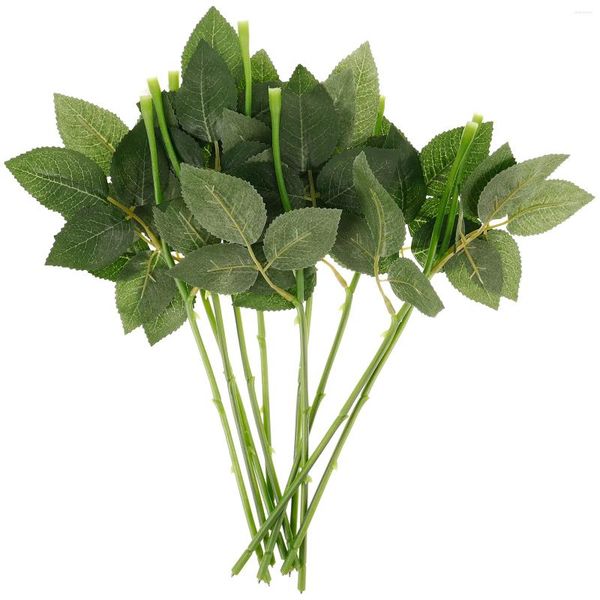 Flores decorativas 10 PCS Poste de flores artificiales Selecciones florales Tallos falsos y hojas verdes con varilla curva de plástico