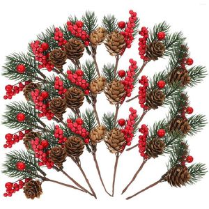 Fleurs décoratives 10 pièces pomme de pin artificielle fleur choisir branches de baies rouges décorations d'arbre de noël cadeau d'automne de noël bois épicéa d'automne