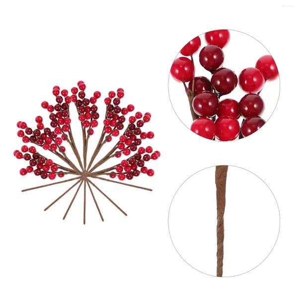 Flores decorativas 10 PCS Artificial Red Berry Stem Christmas Holly Rames Simulation Talls PVC Falso