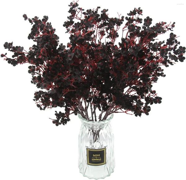 Flores decorativas 10 piezas Babys Breath Artificial Black Fake Silk para Halloween Decoración para el hogar Arreglo floral Centros de mesa