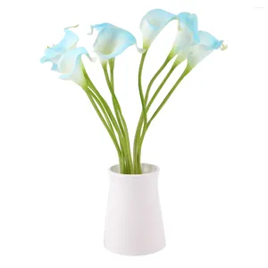 Fleurs décoratives 10 Pcs Bleu Artificielle Lys Calla Faux Mini Bouquet Faux Arrangements Floraux